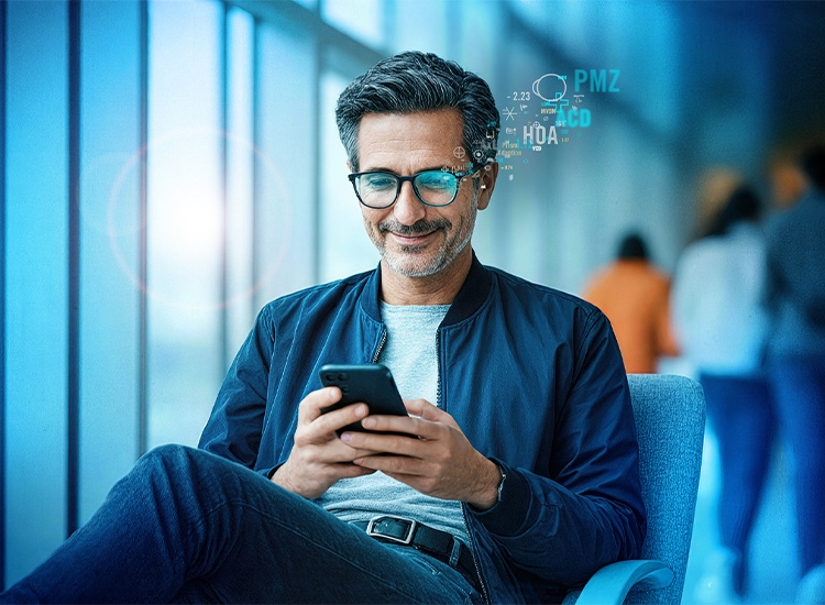 Mann sieht auf sein Smartphone